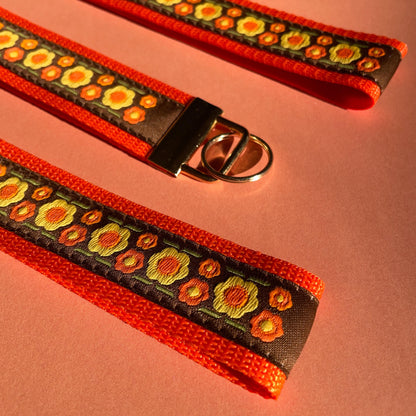 6" Woven Floral Wrist Lanyard with Gold Key Ring