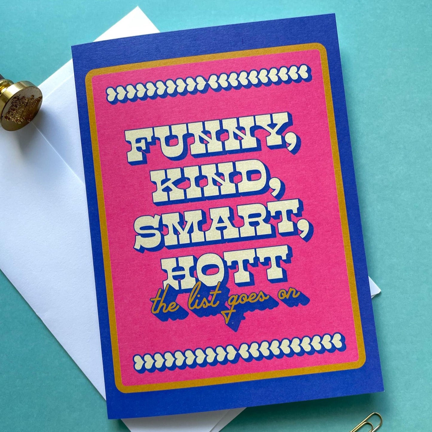 Colorful card with text on a blue background