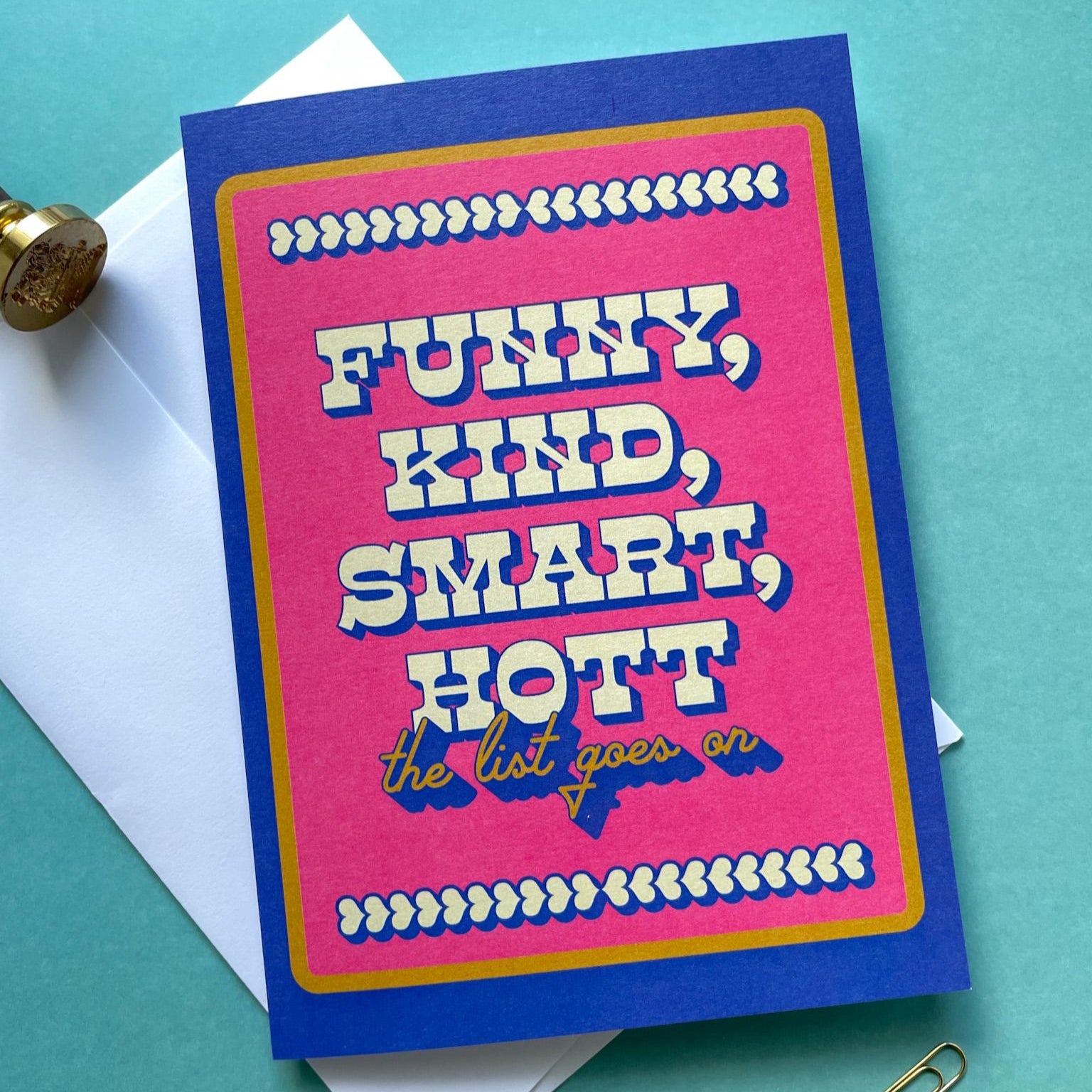 Colorful card with text on a blue background