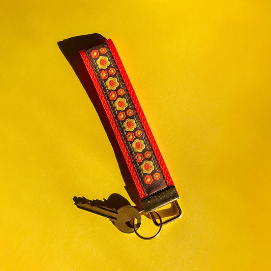 6" Woven Floral Wrist Lanyard with Gold Key Ring