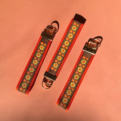 6" Woven Floral Wrist Lanyard with Gold Key Ring