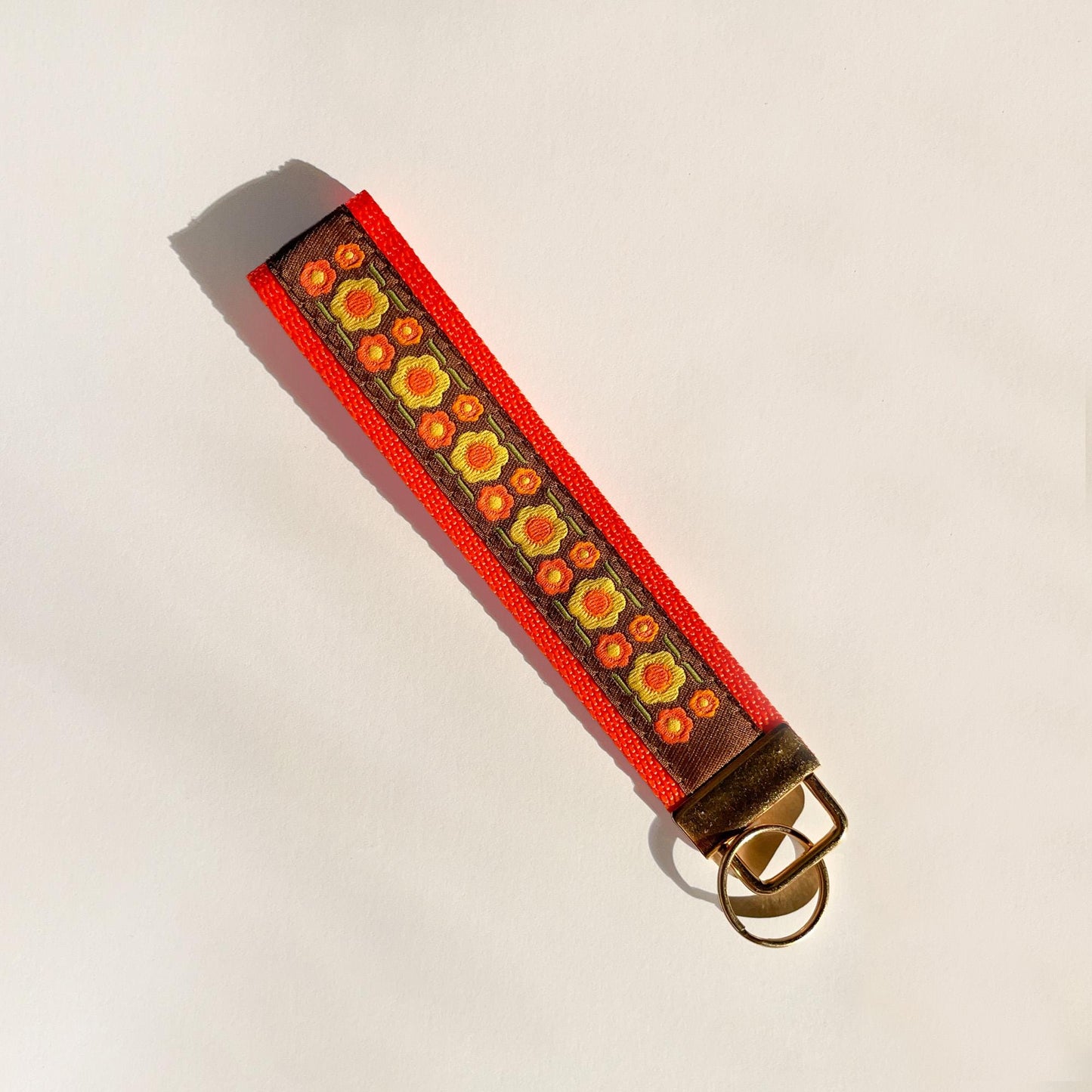 6" Woven Floral Wrist Lanyard with Gold Key Ring