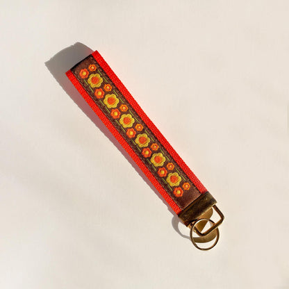 6" Woven Floral Wrist Lanyard with Gold Key Ring